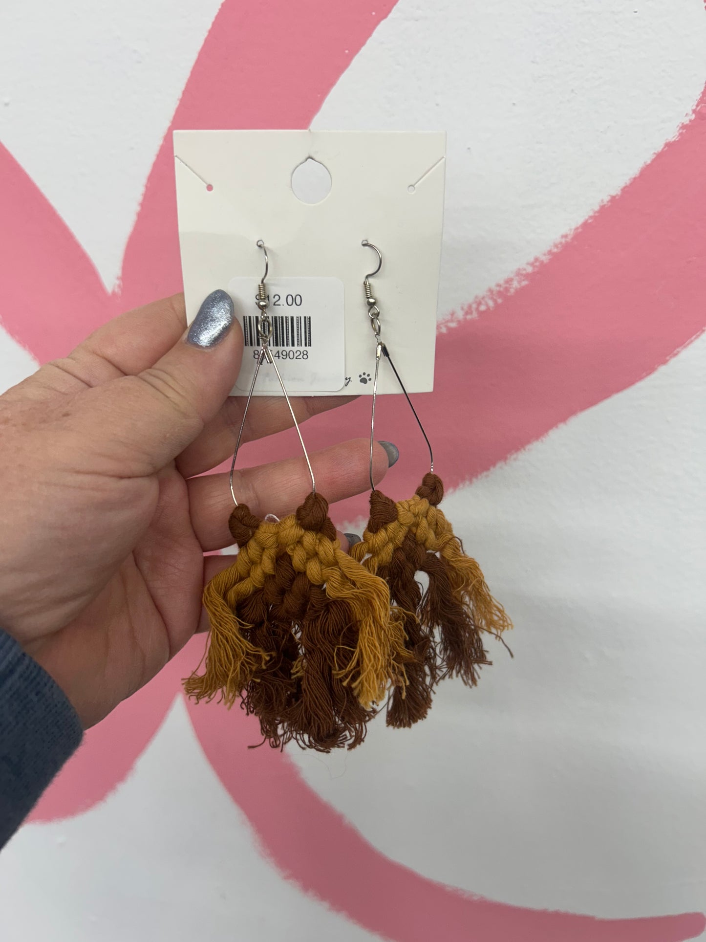 Tassel Braided Oversized Earrings Brown/Yellow
