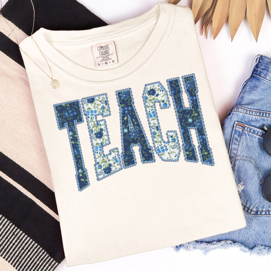 Teach Blue Florals Graphic Tee
