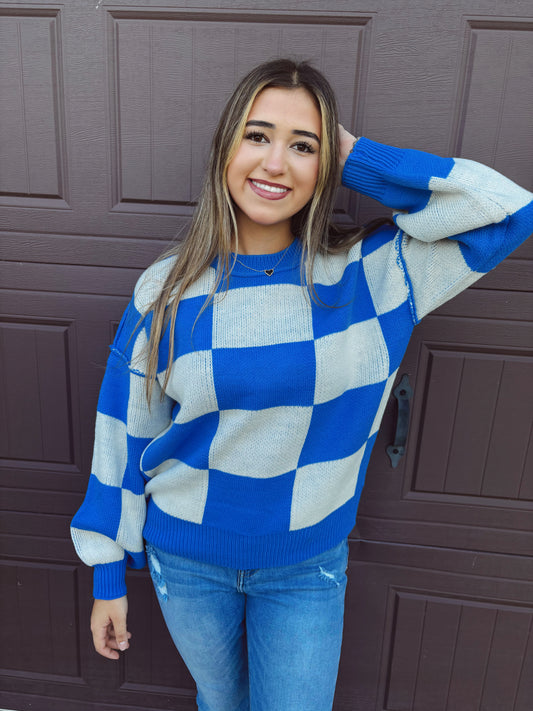 Fire Side Stories Checkered Sweater - Blue