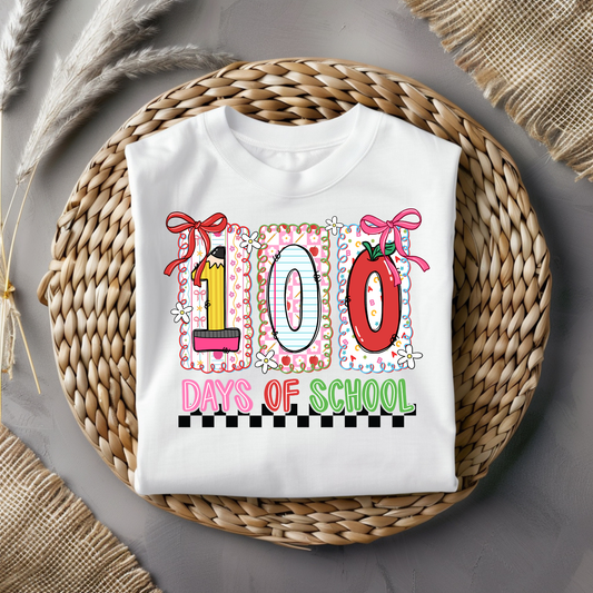 100 Days of School Bow Rectangles Graphic Tee