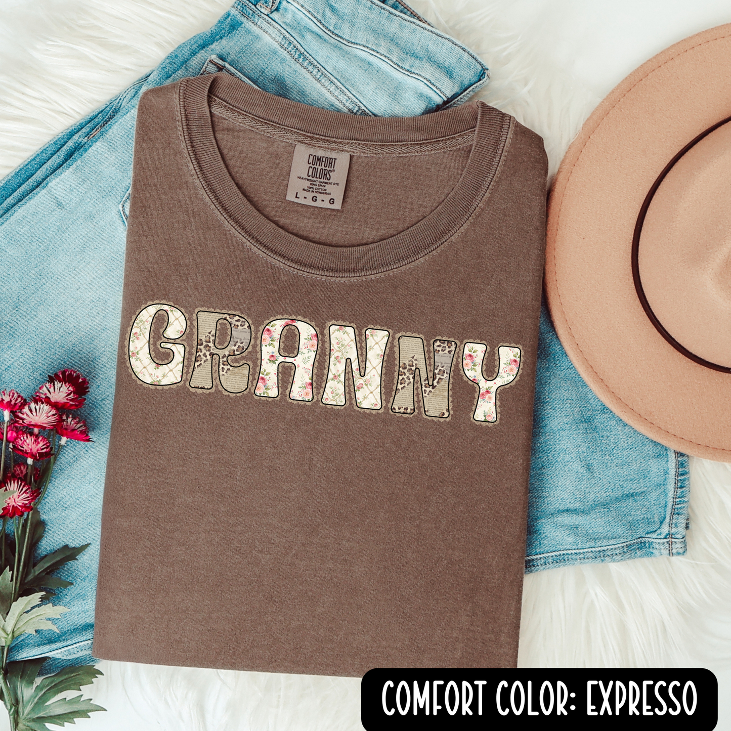 Vintage Lace Floral Cheetah Custom Name Graphic Tee