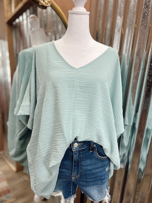 DOORBUSTER WOVEN V-NECK TOP - Sea Angel