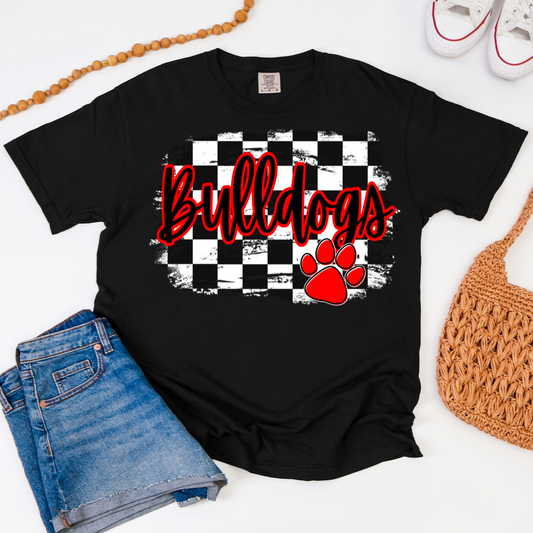 Checkered Background Bulldogs Graphic Tee
