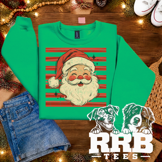 Retro Santa Smiling With Stripes Graphic Tee
