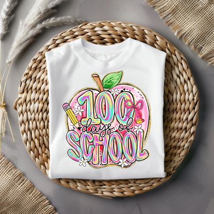 100 Days of School Watercolor Apple Graphic Tee