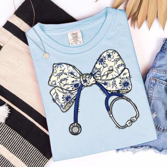 Stethoscope Bow Navy Graphic Tee