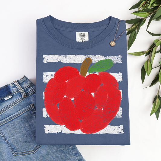 Apple & Stripes White Graphic Tee