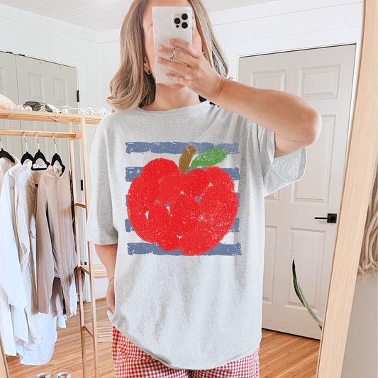 Apple & Stripes Blue Graphic Tee