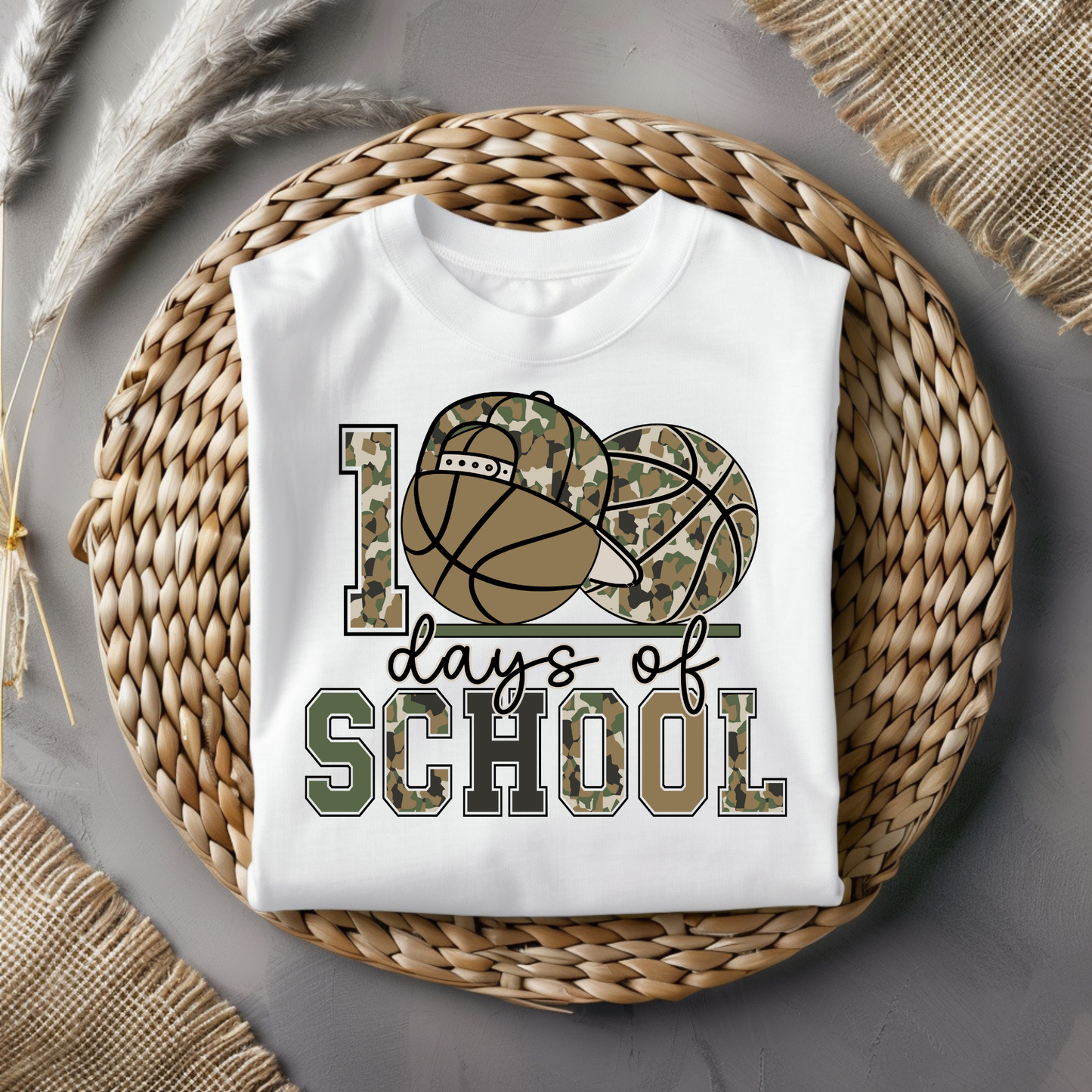 100 Days of School Basketball Camo Graphic Tee
