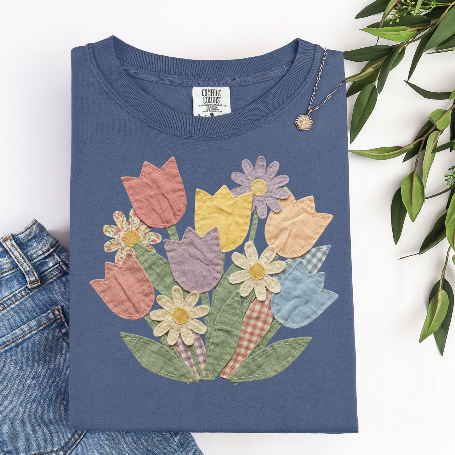Floral Bouquet Quilted Look Graphic Tee