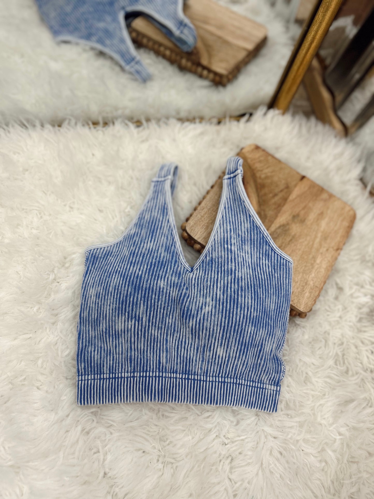 DOORBUSTER Ribbed Bralette - Lt. Indigo