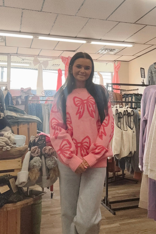 Wrapped in a Bow Pink Sweater