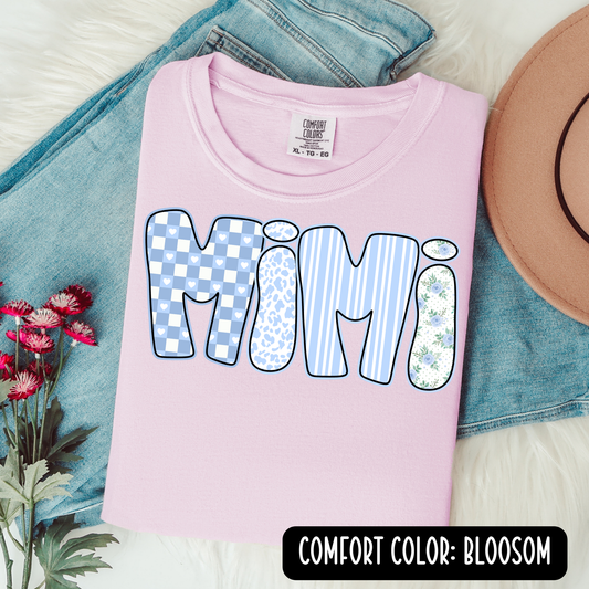 Preppy Blue Floral Custom Name Graphic Tee