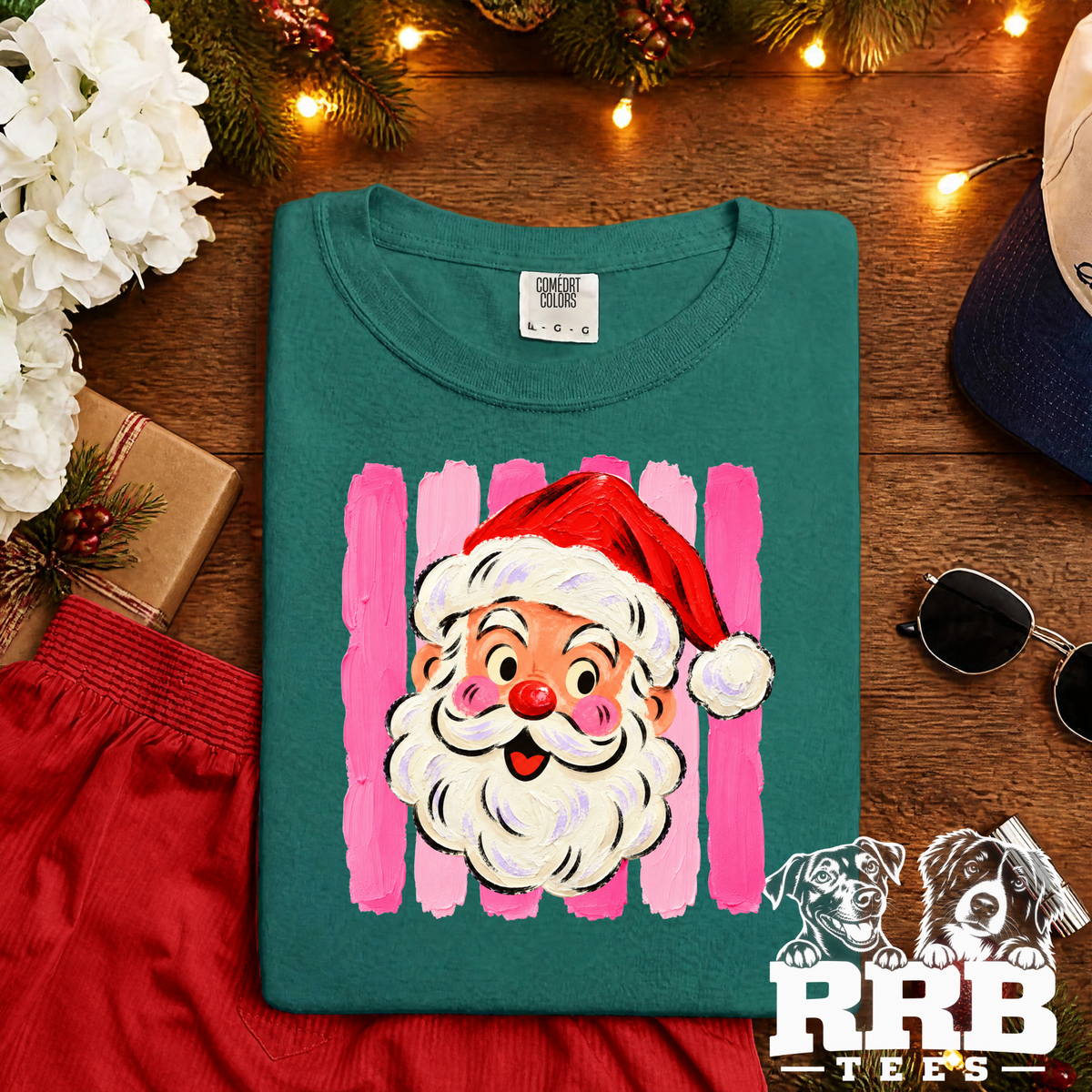 Surprised Santa Pink Stripes Graphic Tee