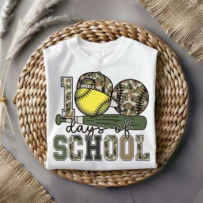 100 Days of School Softball Camo Graphic Tee