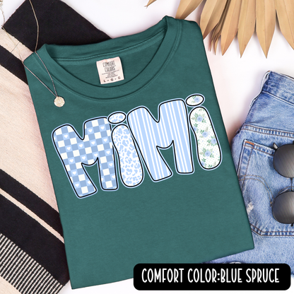 Preppy Blue Floral Custom Name Graphic Tee
