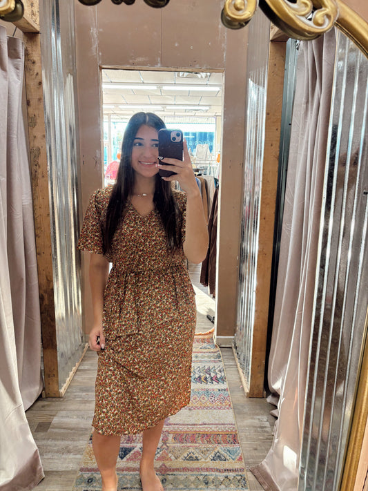 DB - Floral Mustard Midi Dress