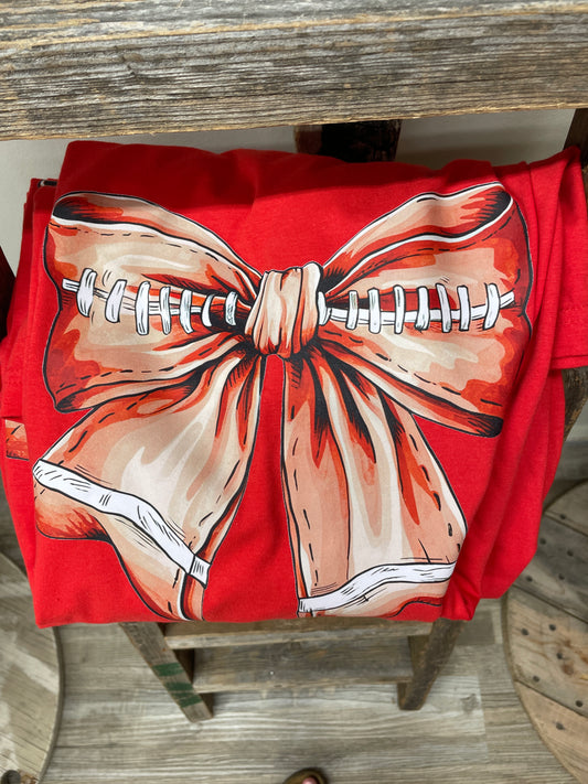 Football Bow Red Graphic Tee