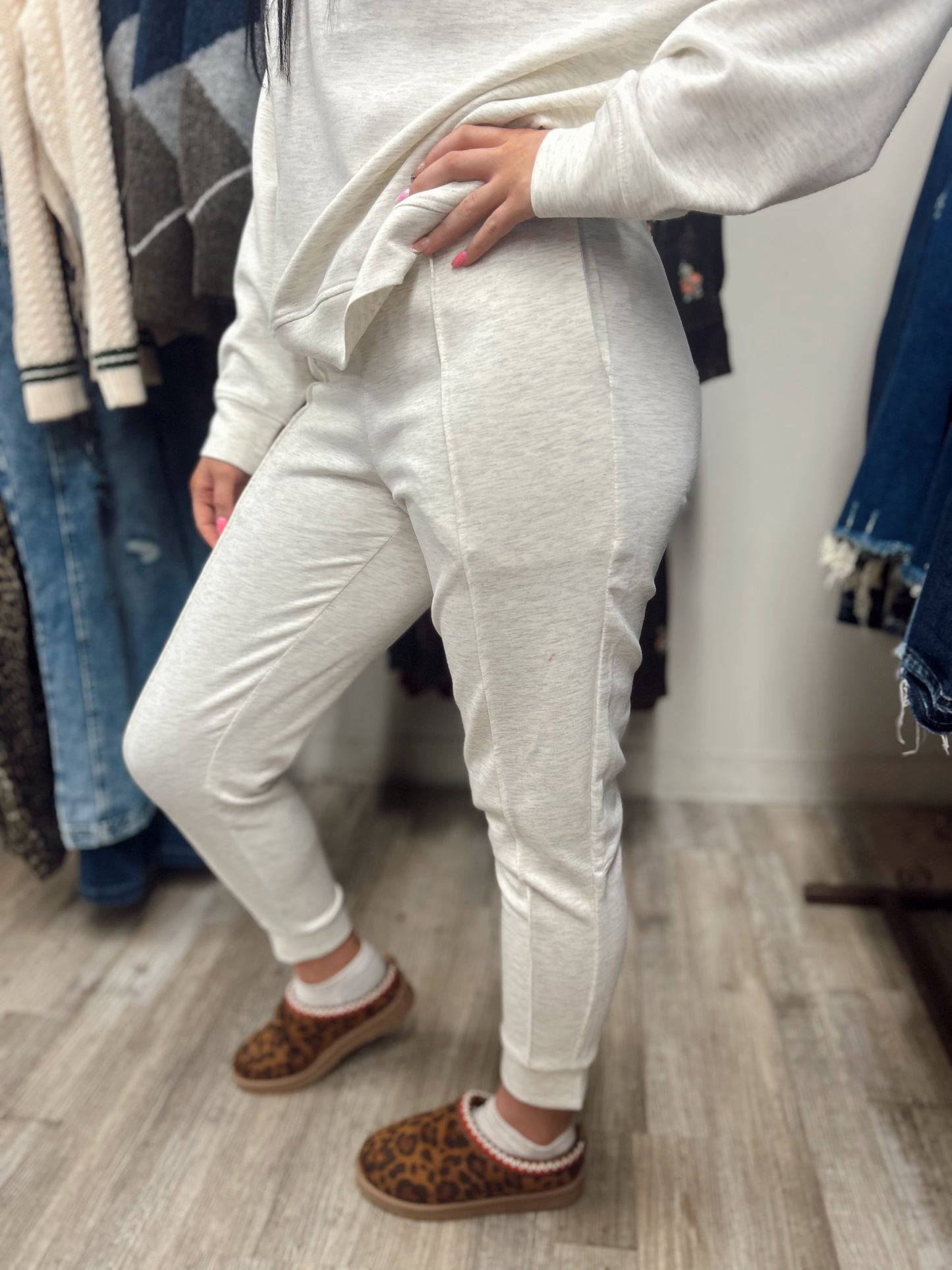 Cozy Up 2 Piece Sweatshirt Set - Vanilla