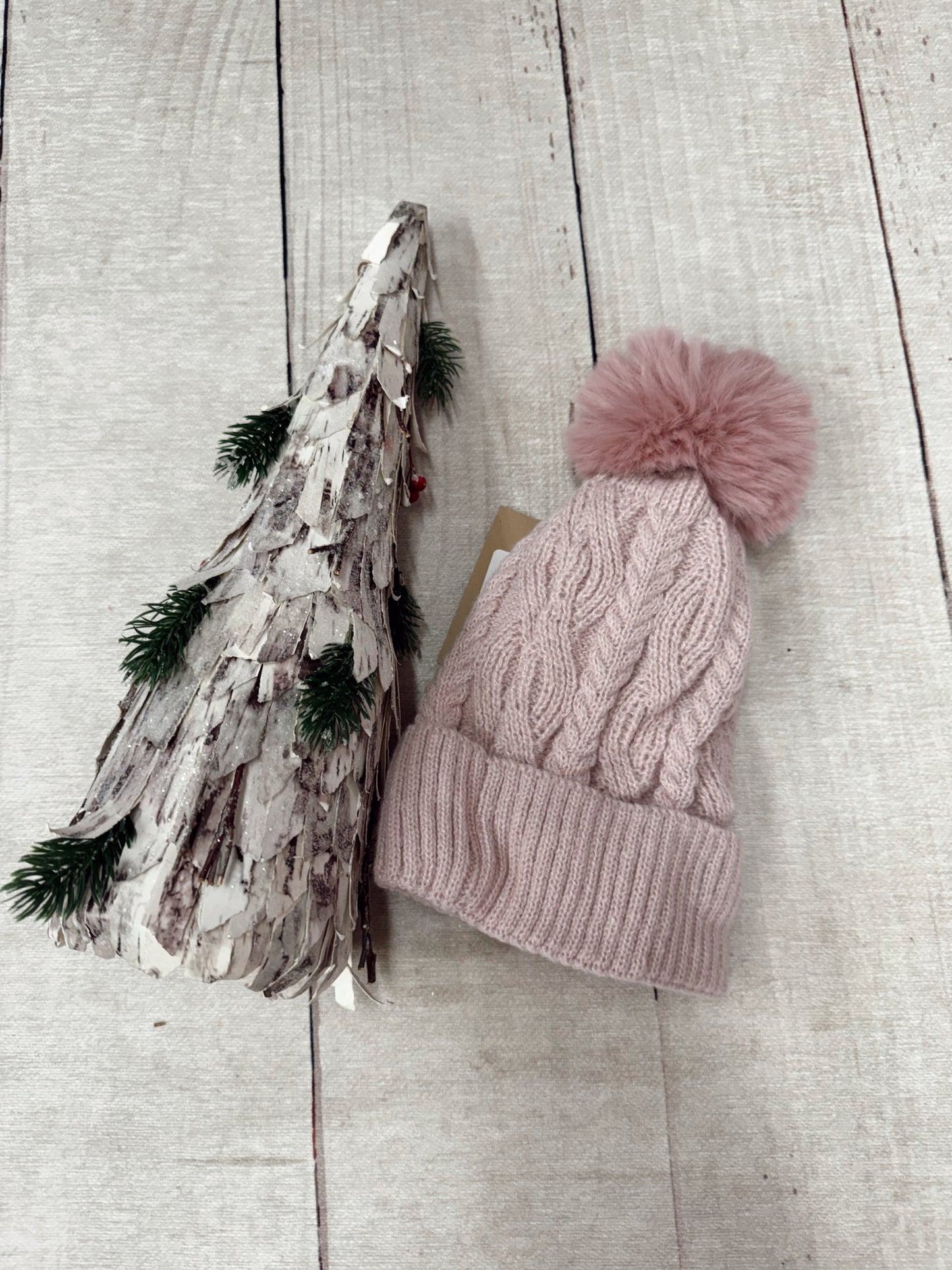 Cable Knit Fleece Lined Beanie - Mauve