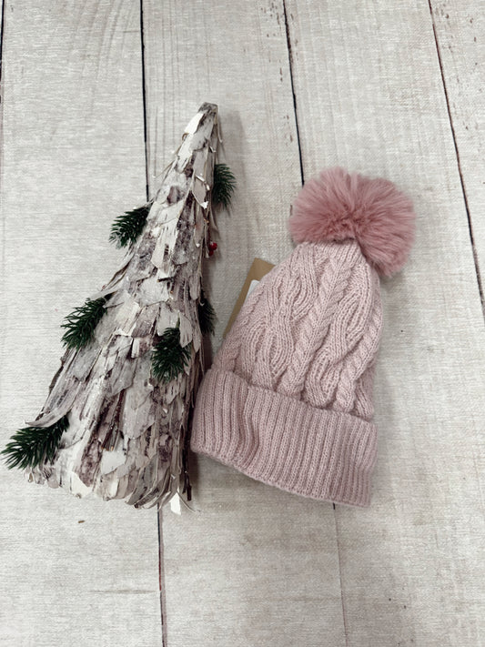 Cable Knit Fleece Lined Beanie - Mauve