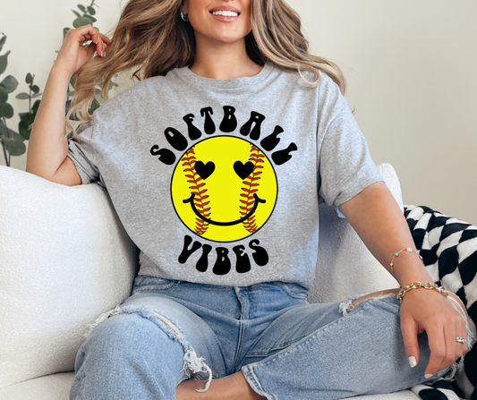 Softball Vibes Smiley Graphic Tee - Youth