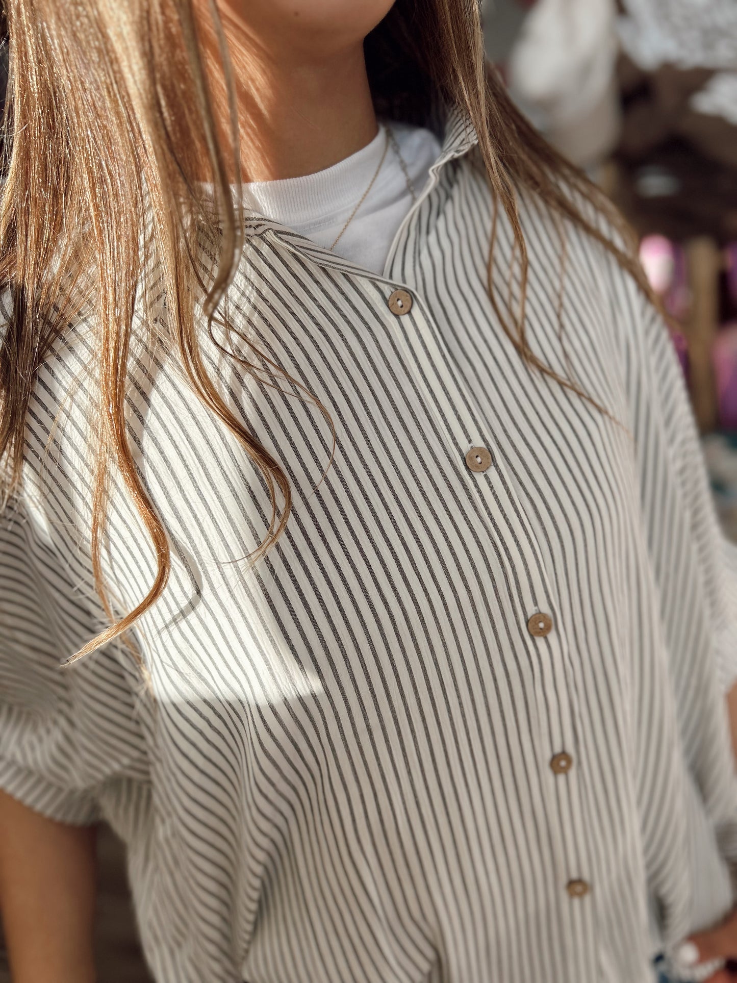 Wanderlust Striped Button Down Top - Black