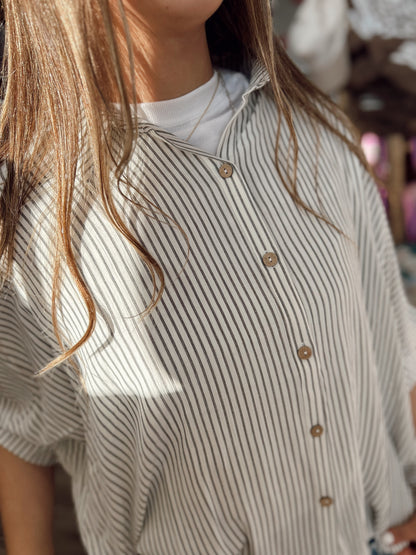 Wanderlust Striped Button Down Top - Black
