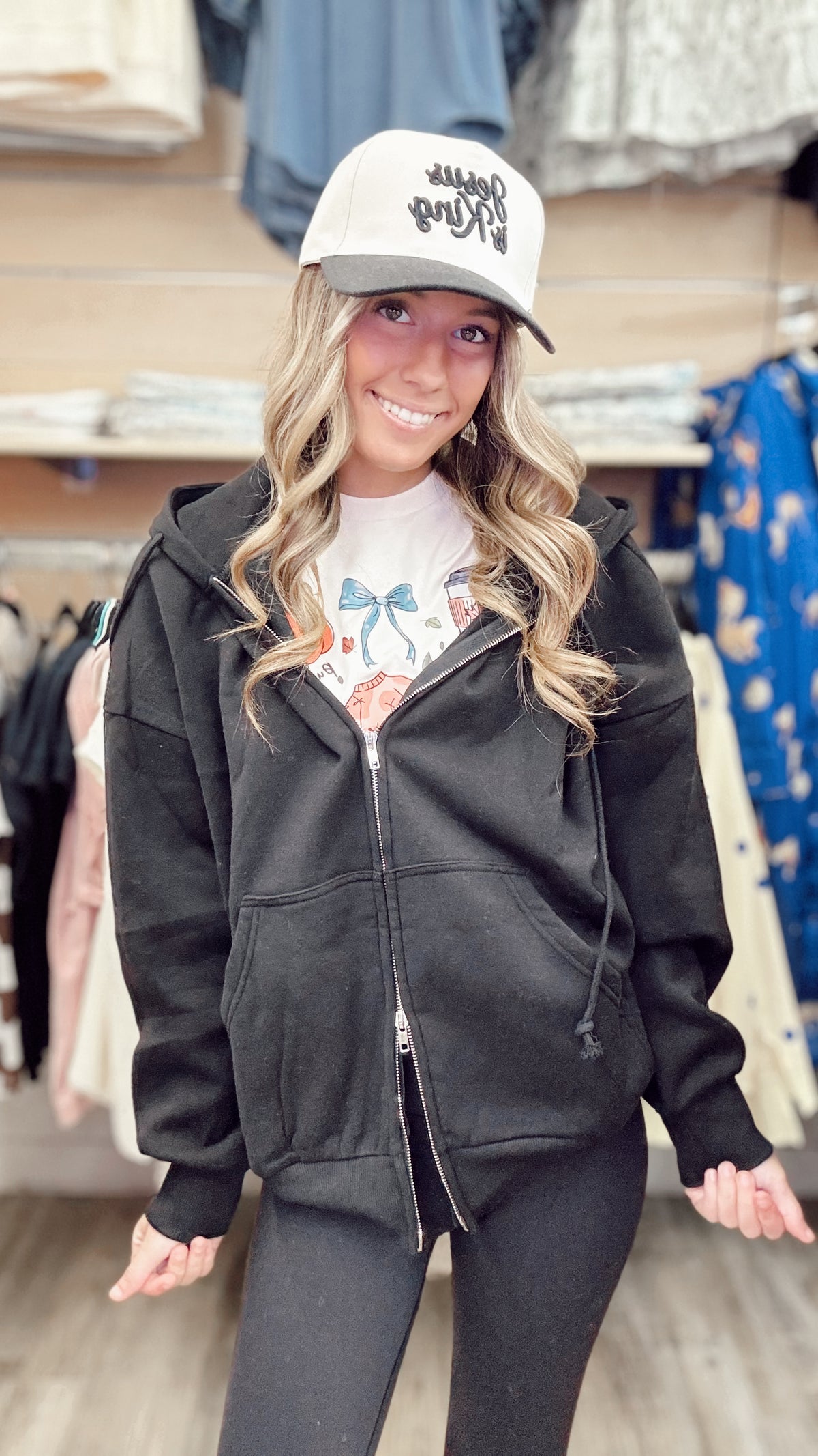 Happy & Cozy Zip Up Jacket - Black