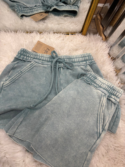DOORBUSTER Acid Wash Shorts - Dusty Blue