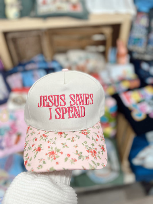 Jesus Saves I Spend Ball Cap - Floral