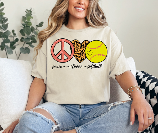 Peace Love Softball Graphic Tee - Adult