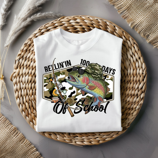 Reelin' In 100 Days of School Camo Fish Graphic Tee