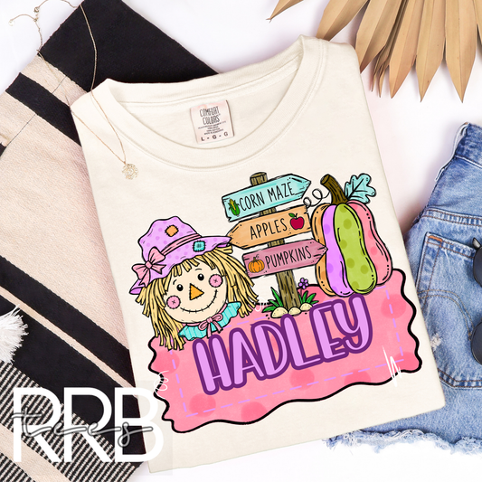Girl Scarecrow Custom Name  Graphic Tee