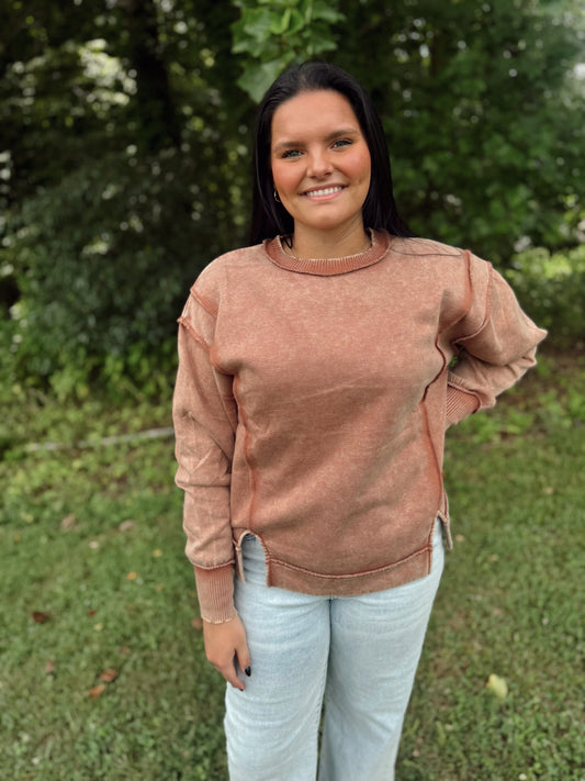 The Best Feeling Acid Wash Sweatshirt - Rust