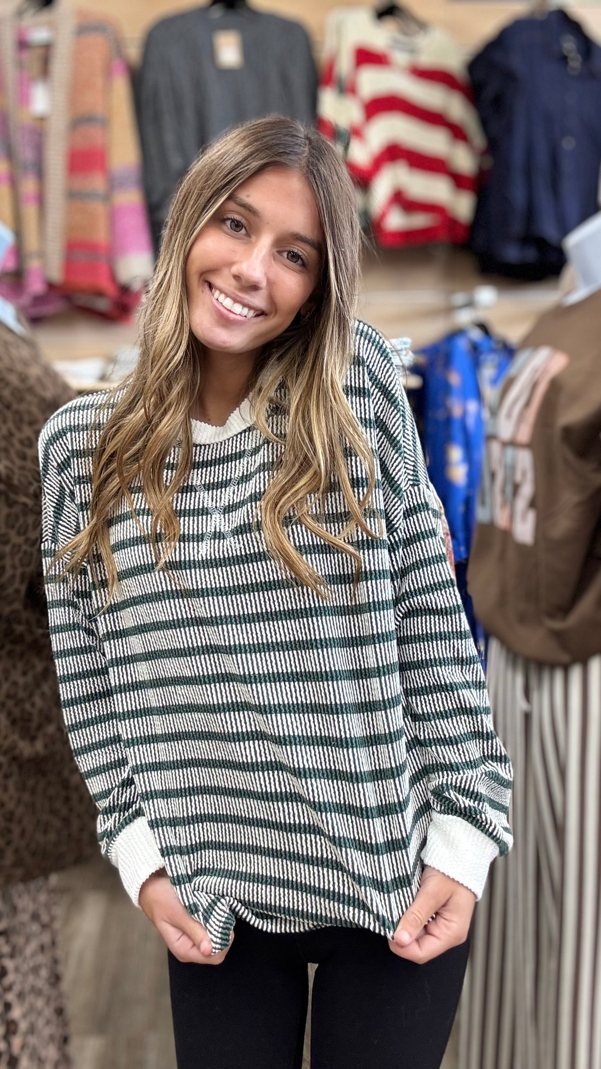 Give Into Me Striped Top - Hunter