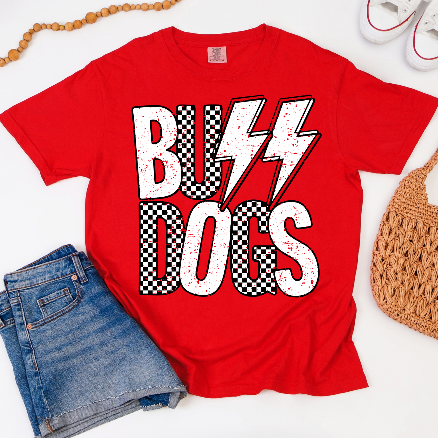 Bulldogs Checkered & Lightning Bolts Graphic Tee