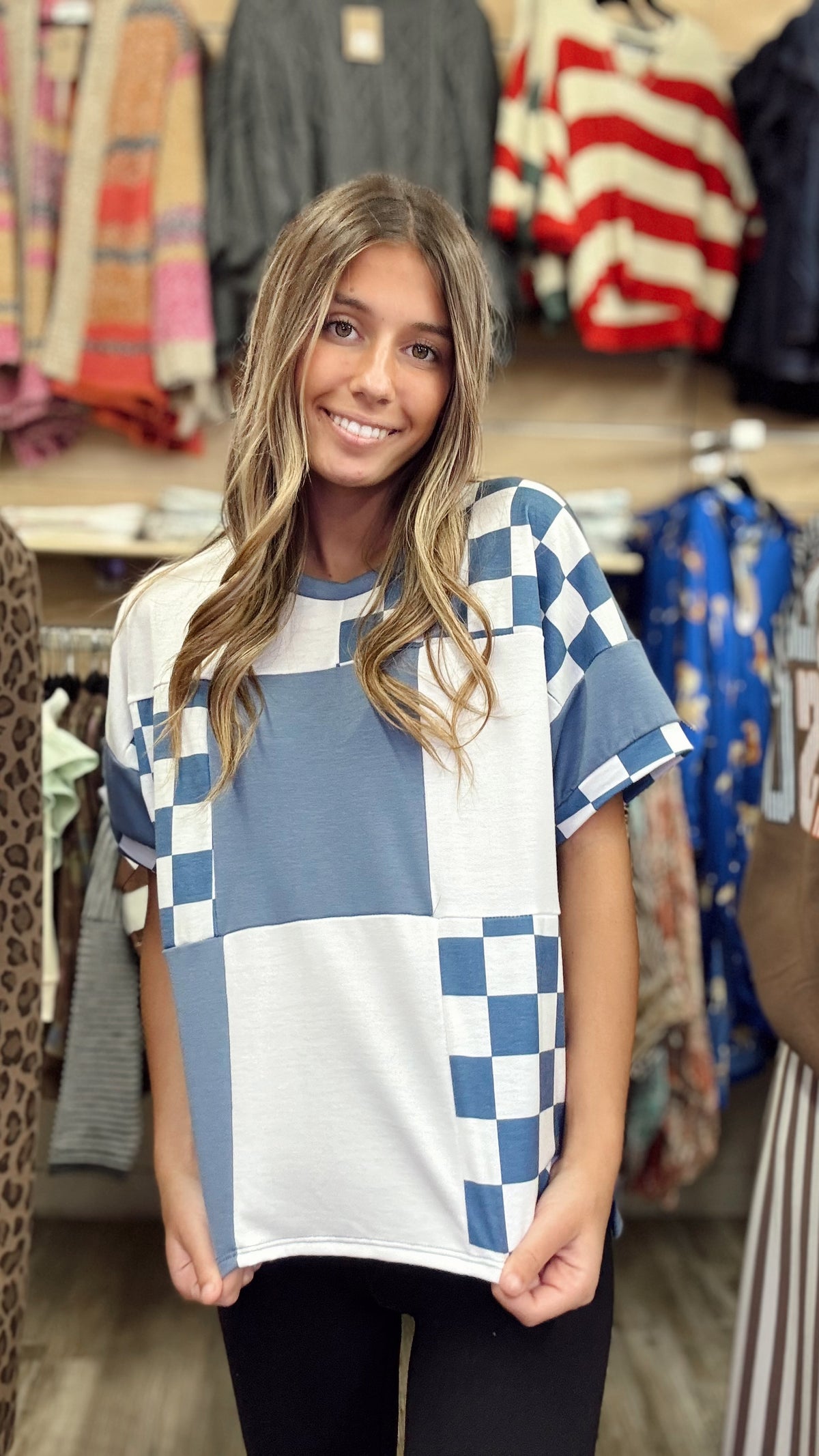 Heart Like Mine Checkered Top - Blue