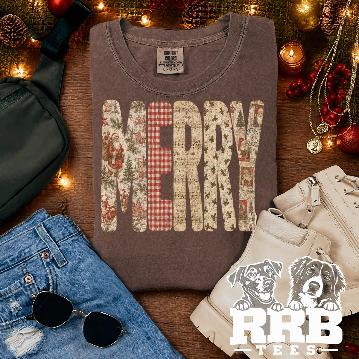 Vintage Christmas MERRY Graphic Tee
