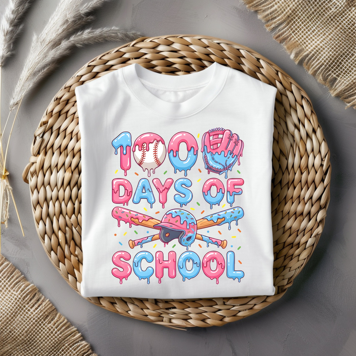 100 Days of School Baseball Drip Graphic Tee
