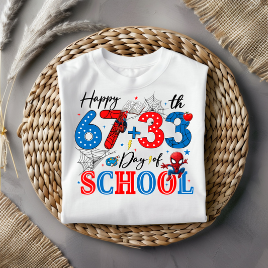 Happy 67+33 Day of School Spiderman Graphic Tee