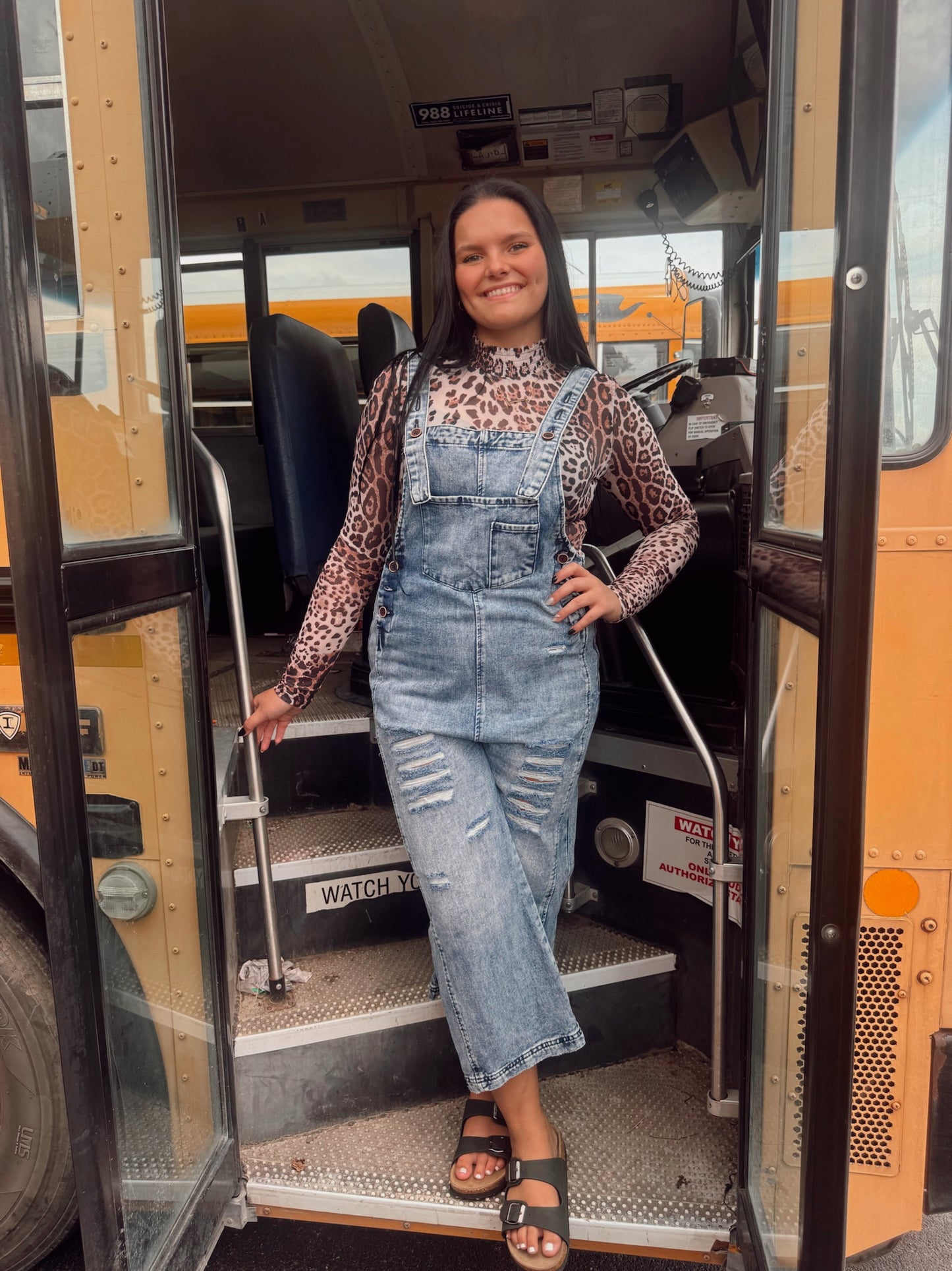Grayce Distressed Wide Leg Overalls