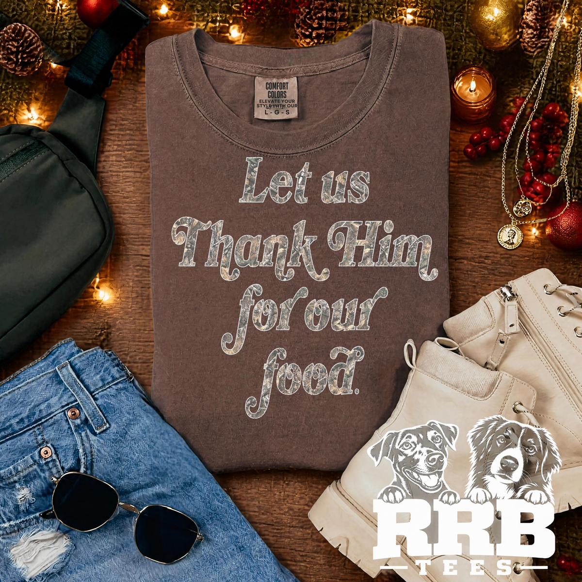 Let Us Thank Him For Our Food Camo Graphic Tee