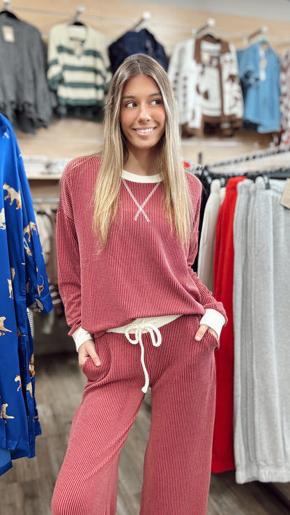 Match Made Ribbed 2 Piece Set - Burgundy