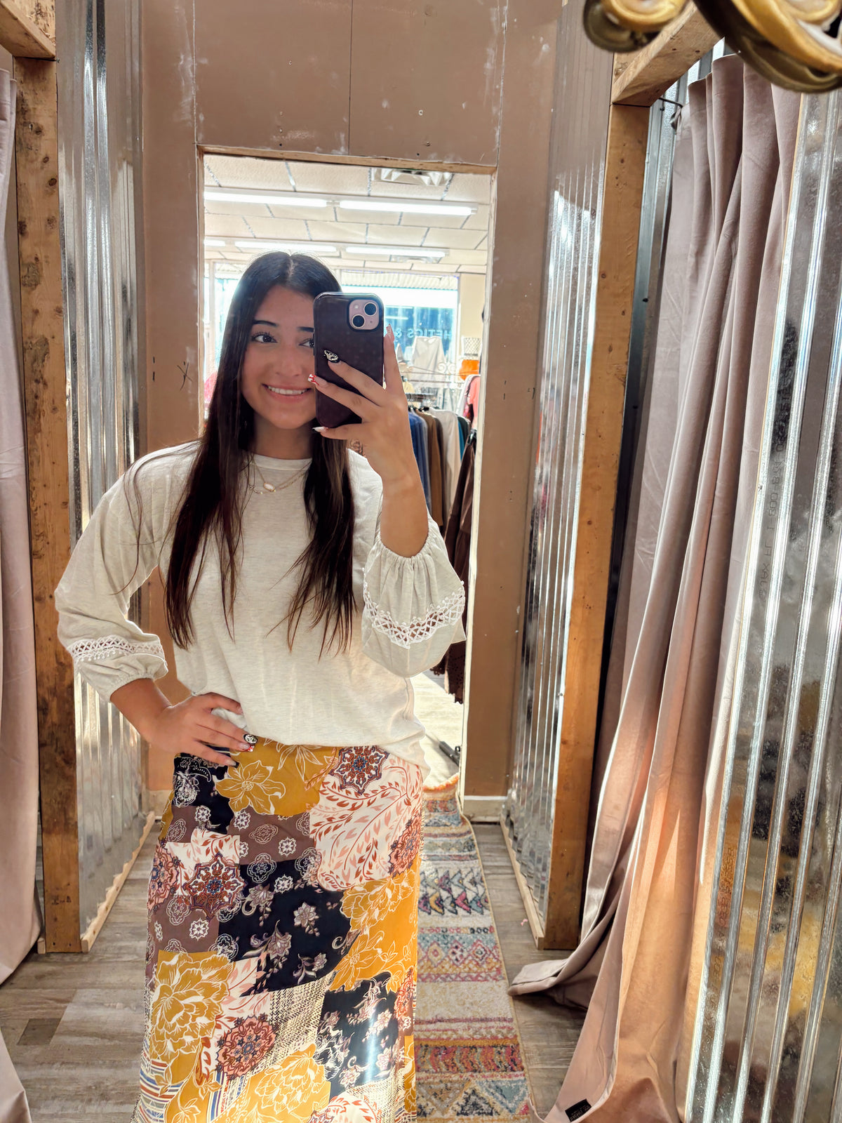 DB - Mustard & Navy Floral Skirt
