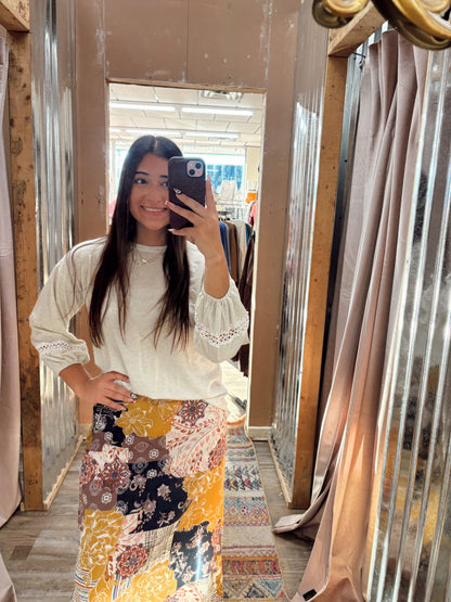 DB - Mustard & Navy Floral Skirt