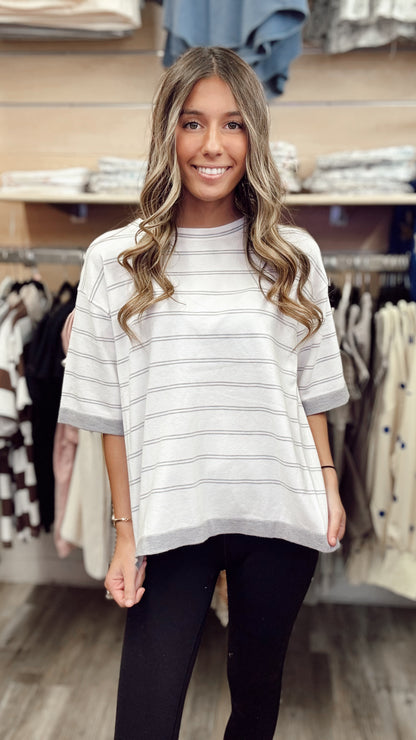 Smile Beautiful Striped Top  - H Grey