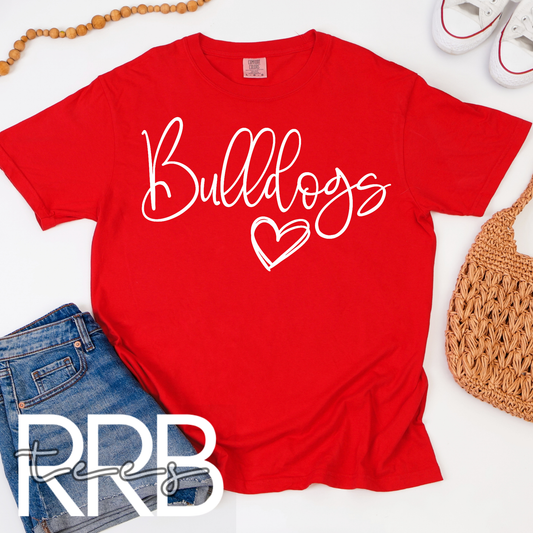 Bulldogs Cursive Heart Graphic Tee