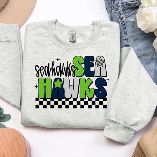Seahawks Jumbo Letters With Checkers Graphic Tee
