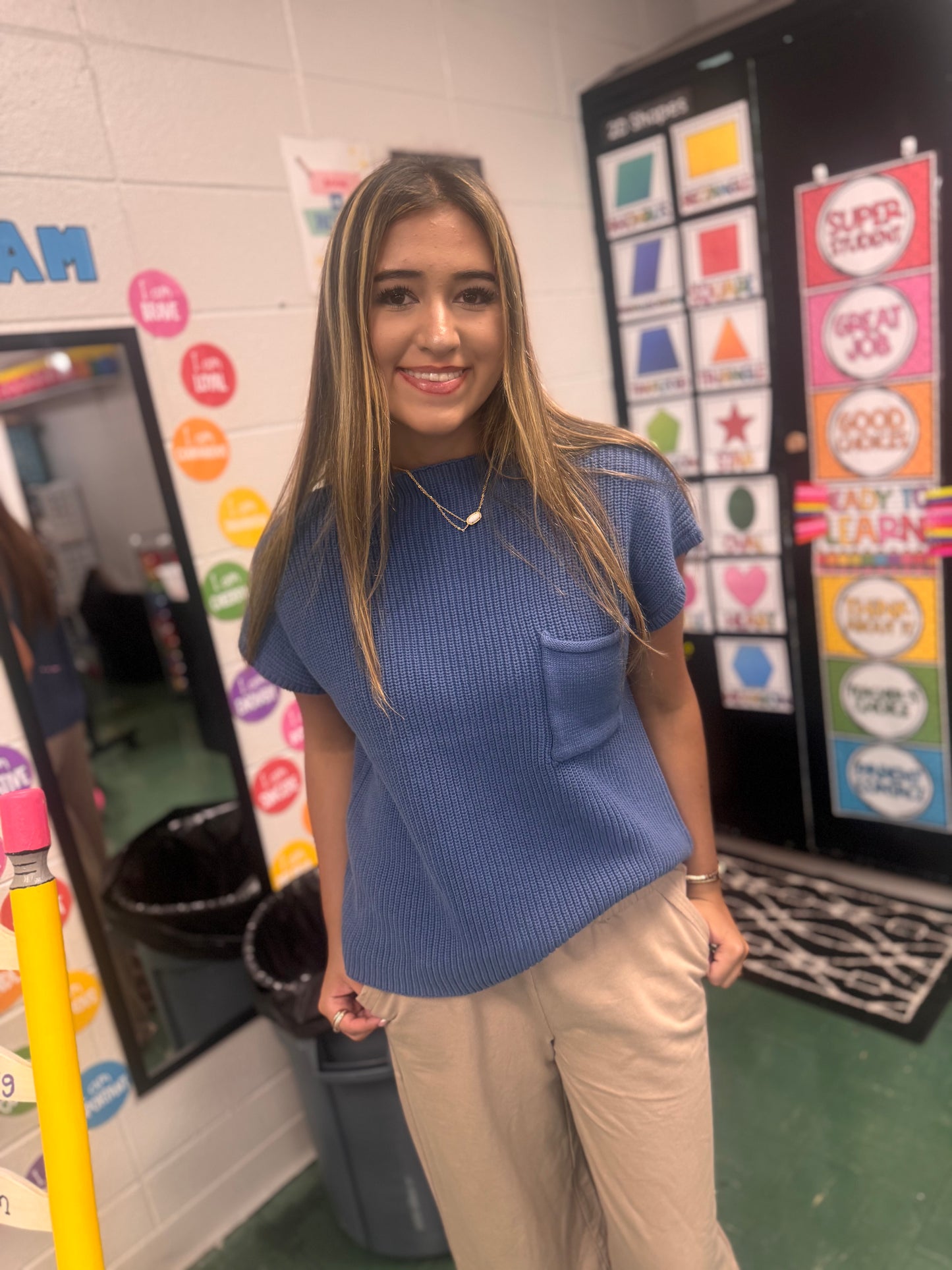 DOORBUSTER MOCK NECK TOP - Dusty Blue